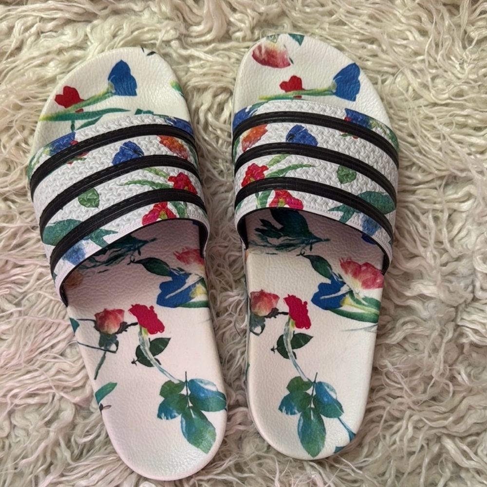 ADIDAS Floral  Slide Sandals in White with Multicolor Print